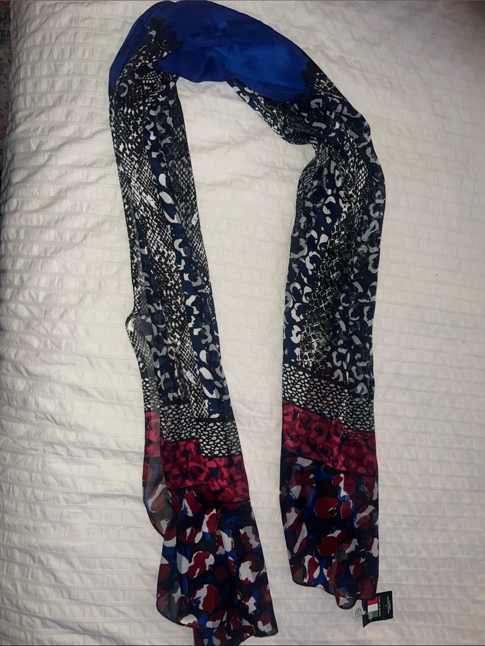 Women's Multi-Pattern Lightweight Scarf - Blue, Black & Red